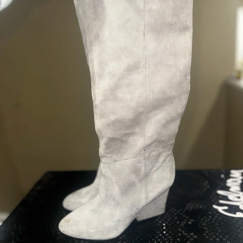 Sam Edelman Light Gray Suede Knee High Boots
